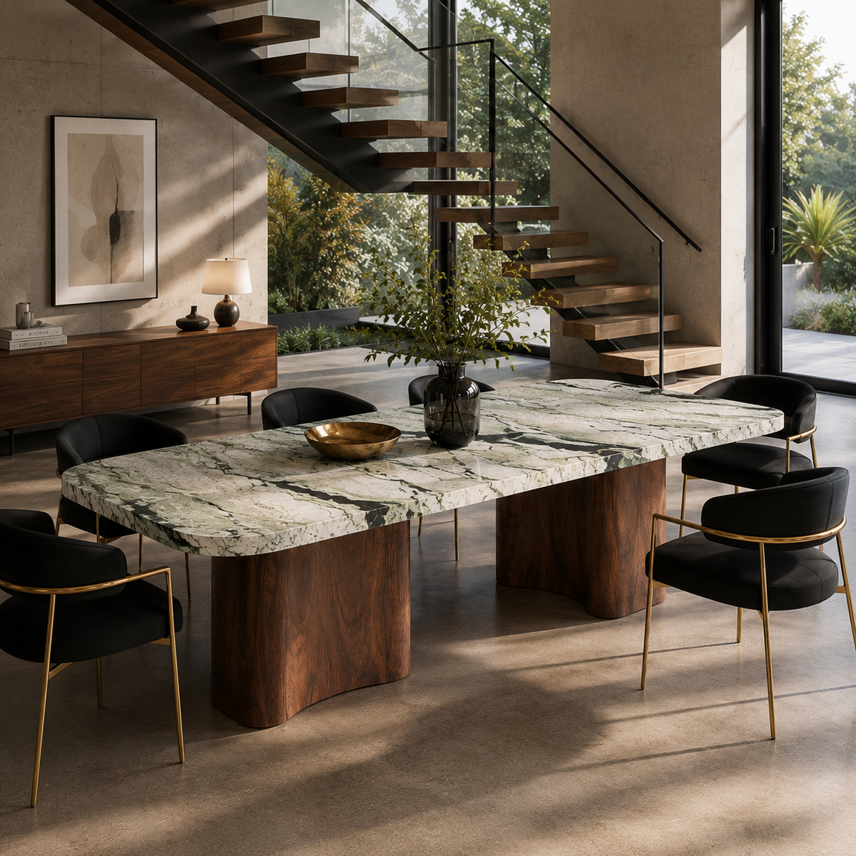 Beckford Marble & Wood Dining Table