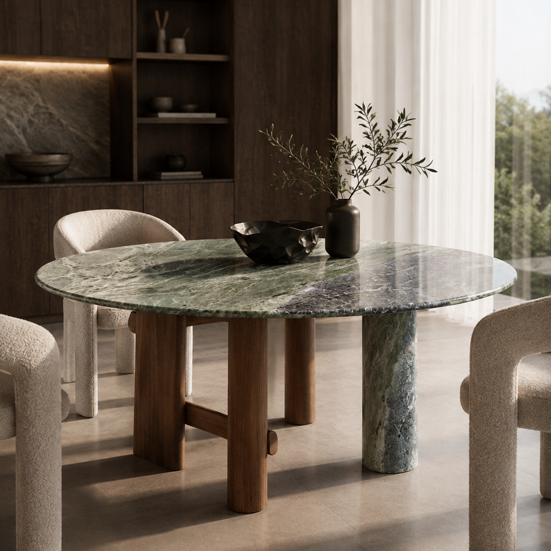 Hampstead Marble & Wood Round Dining Table