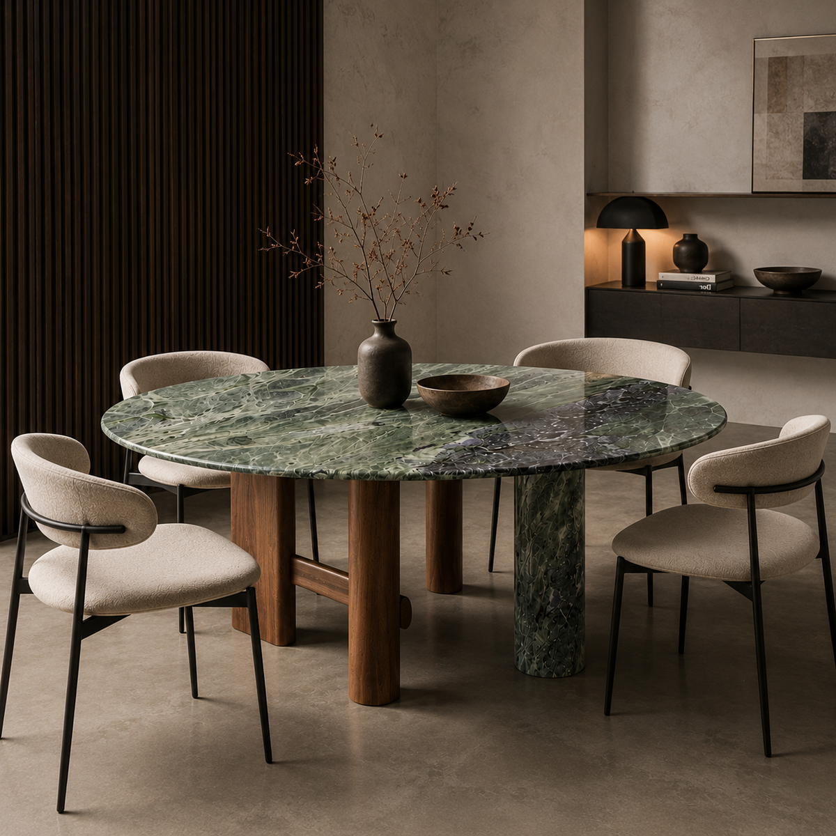 Hampstead Marble & Wood Round Dining Table