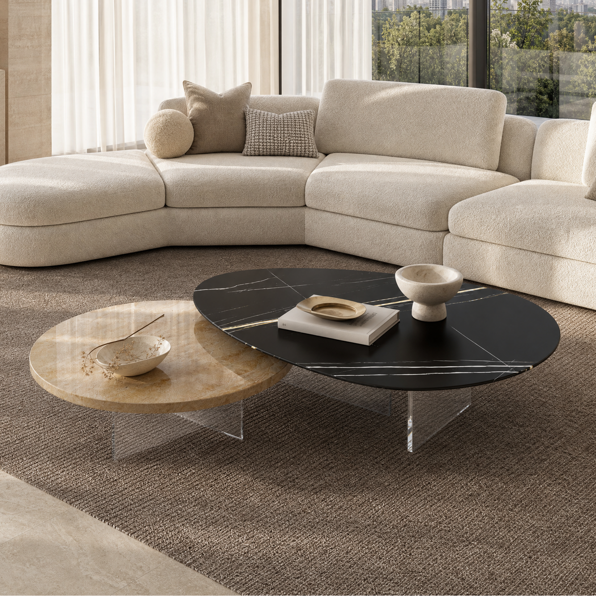 Hensley Marble & Wood Coffee Table