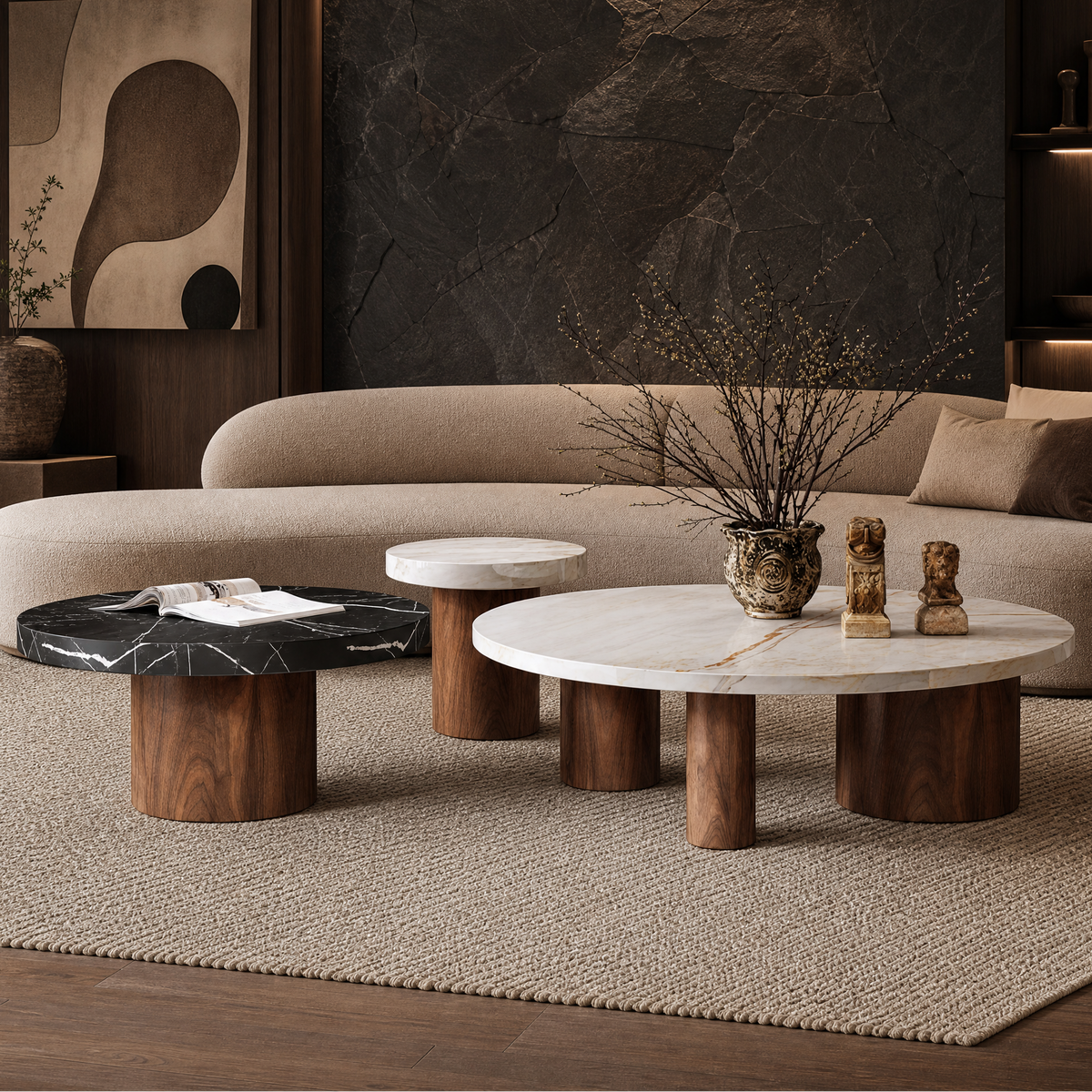 Hensley Marble & Wood Round Coffee Table